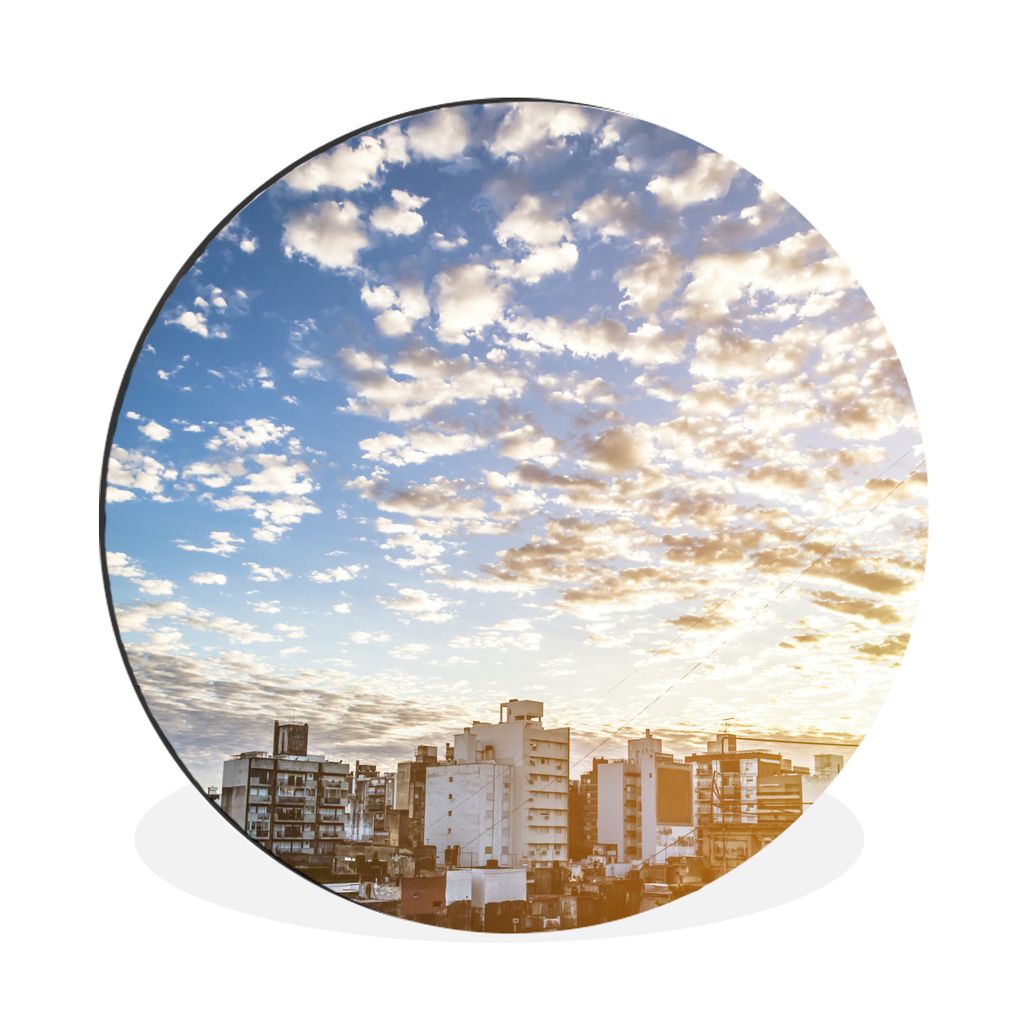 MuchoWow Aluminium Wandkreis Mehrere Wolken über dem Hochhaus in Rosario Ø 60 cm Wanddeko Modern Wohnzimmer - Wand Kreis - Wandbild - Schlafzim...