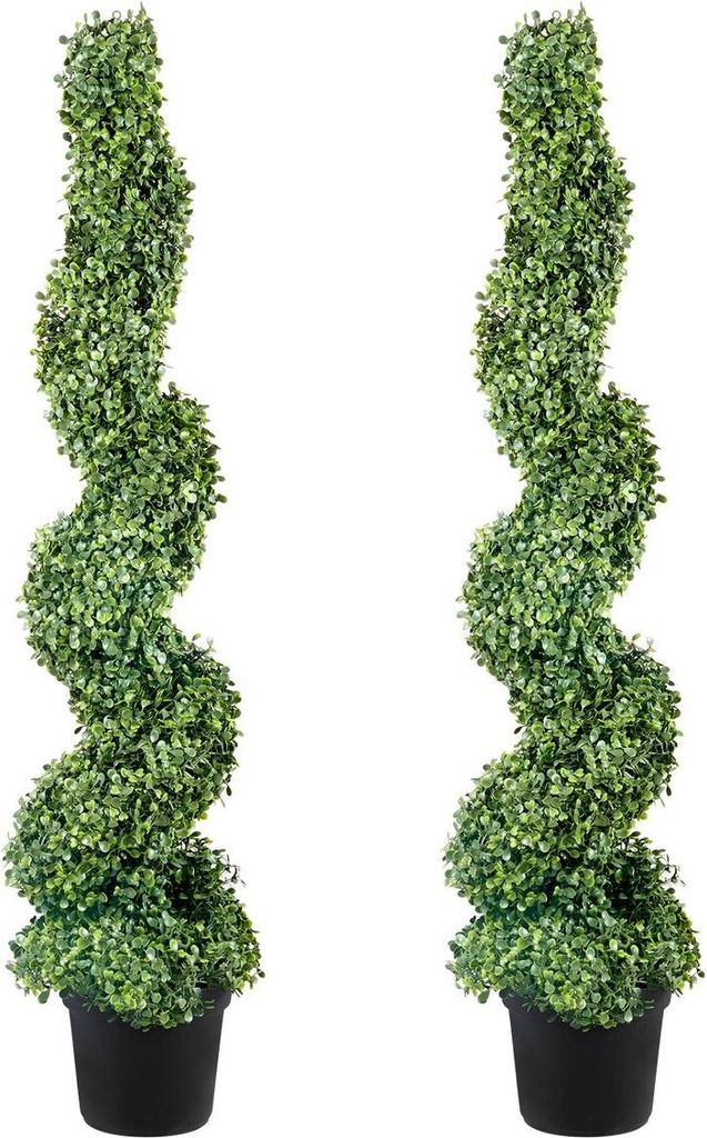 Artificial Topiaries Boxwood Trees, 4ft Tall (2 Pieces) Faux Topiary Plant Outdoor, All-year Green Feaux Plant w/ Replaceable Leaves for Decorative...