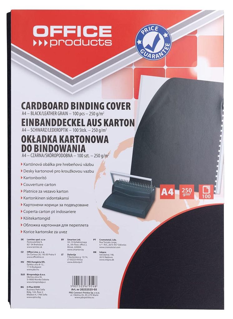 OFFICE PRODUCTS Deckblätter Einbanddeckel 100 Stück, schwarz, DIN A4, 250 Mikron, für Bindungen