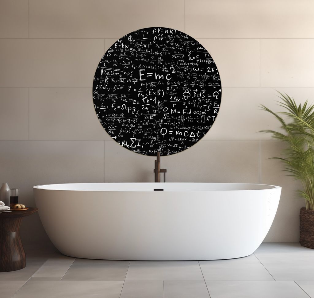 Wallario wasserfestes Poster selbstklebend 90 x 90 cm, Mathematische Formeln Relativitätstheorie, Badezimmerposter Spritzschutz mit Hochglanzober...