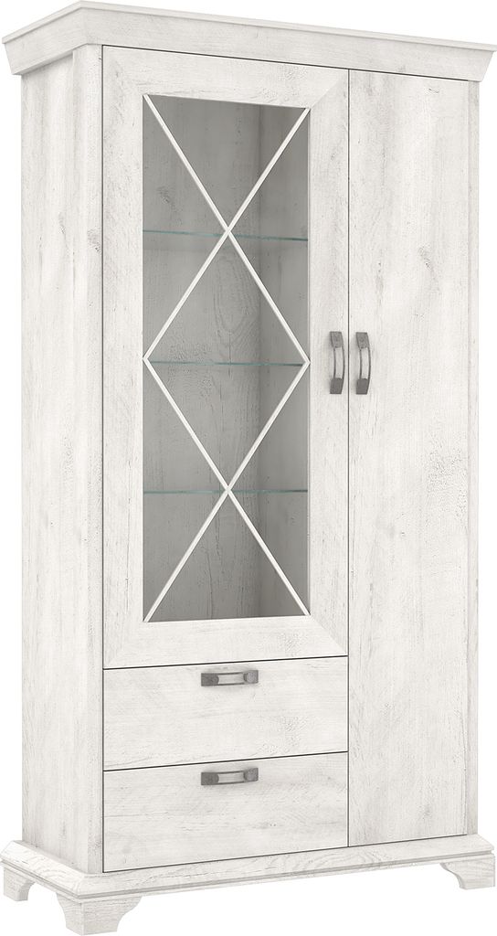 Furniture24 Vitrine links Kashmir KSMV723L Vitrinenschrank 113 x 210.3 x 48.3 cm - Pinie weiß