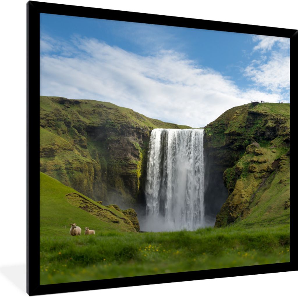 MuchoWow Gerahmtes Poster Wasserfall - Island - Natur 40x40 cm - Poster mit Schwarzem Bilderrahmen Wandposter Rahmen Foto Bilder - Mit Rahmen - W...