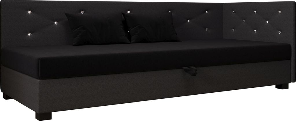 AURA SOFA Boxspringbett OLET PLUS 90x195 Komplett-Set mit Bonell Matratze, Polsterbett mit Bettkästen - Dunkelgrau/Schwarz, SAWANA 05/14