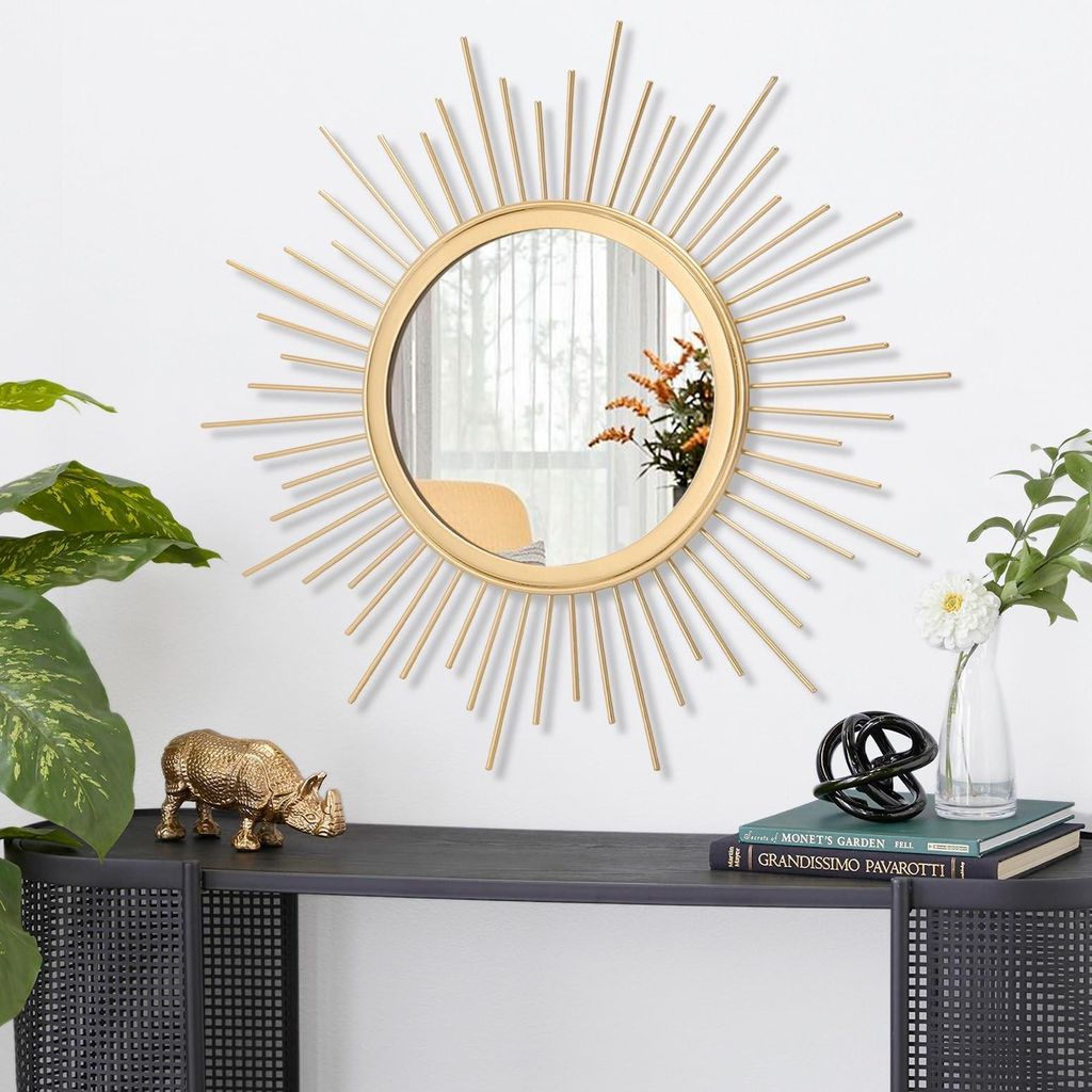 Omgoods - Gouden Sunburst Wandspiegel met IJzeren Frame Productafbeelding 