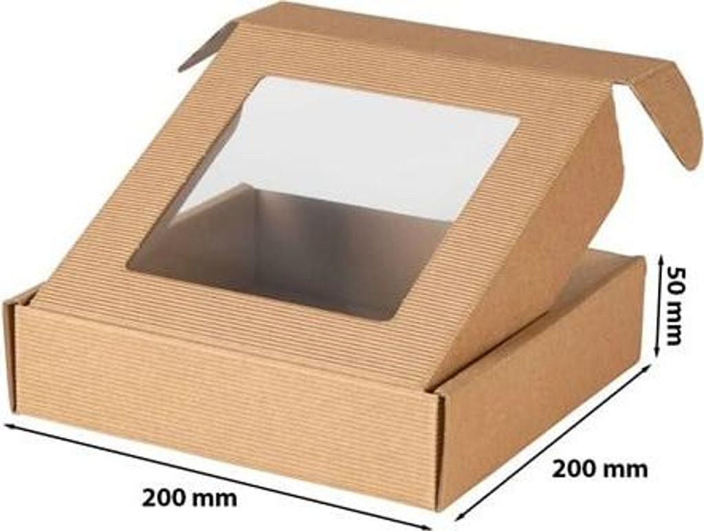 Dekorative Geschenkbox, Wellpappe, mit Fenster, 200 x 200 x 50 mm
