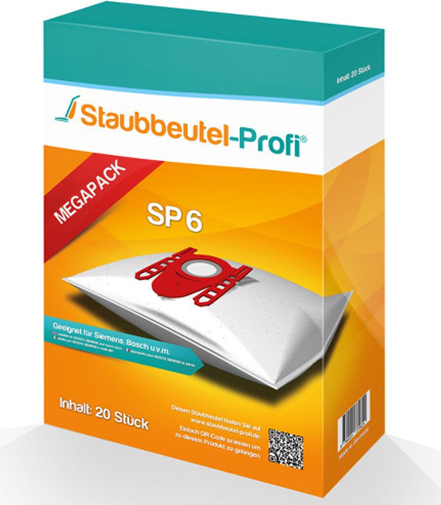 Staubsaugerbeutel SP6 kompatibel für Staubsauger Bosch BGL8XPERF BGL8XPER BGL8POW2 BGB75SIL (20 Staubsaugerbeutel)