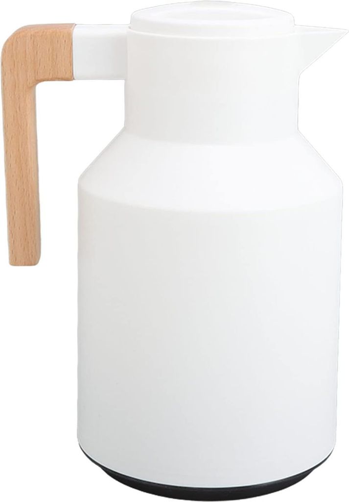 Thermische 1L Kaffeekaraffe mit doppelter Wand und Vakuumisolierung, inklusive Holzgriff - Weiß