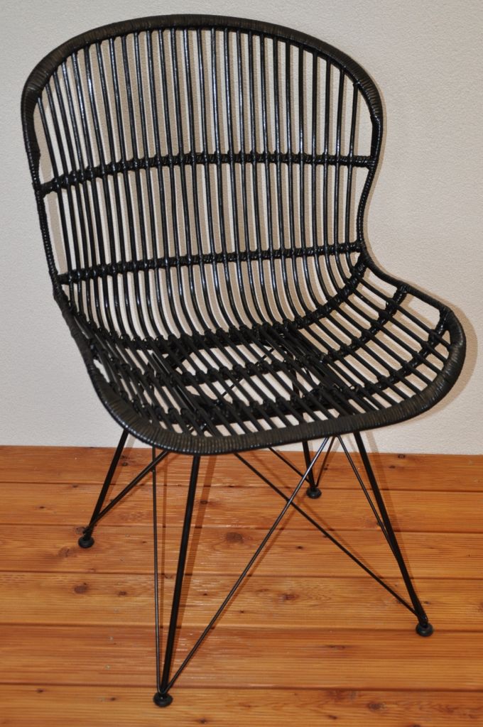Rattanstuhl, Rattansessel Lagoa Fb. anthrazit, Rattan + Metall