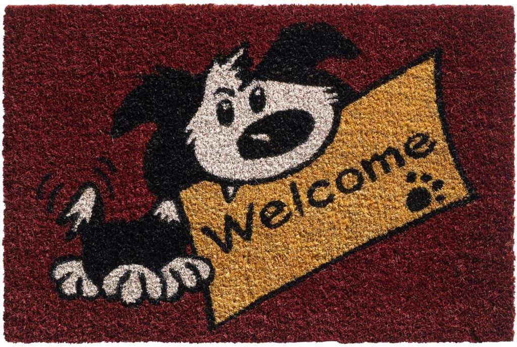 Kokosmatte Welcome Spruch Hund als aussen Sauberlaufmatte Produktbild 