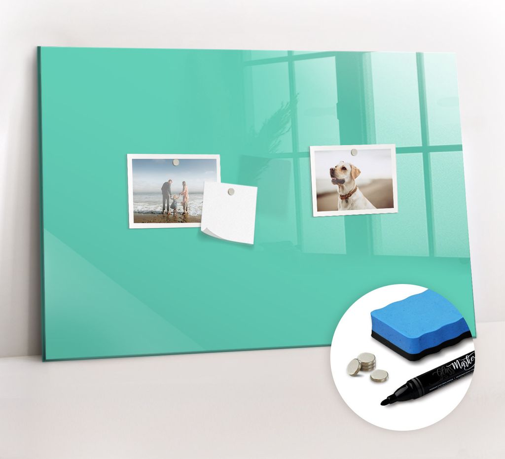 Magnetpinnwand Memoboard - Zubehörsatz - Schwarzer Marker + Schwamm + Magnete - 60 x 40 cm - Türkis