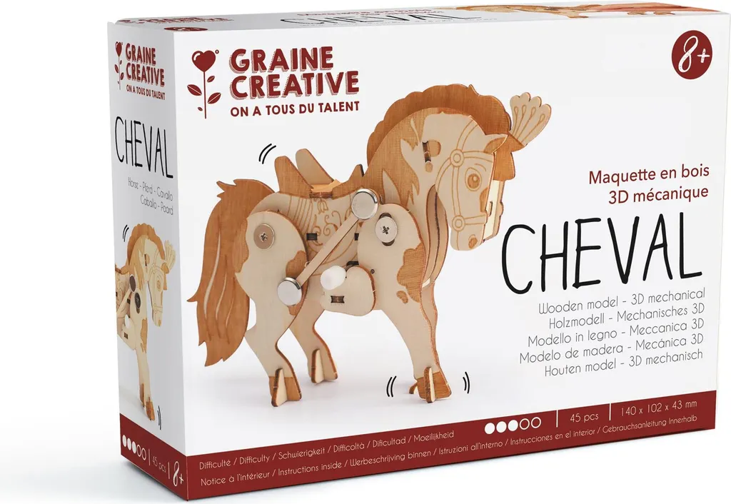 Graine Creative Cheval Mécanique en Bois Kit Puzzle 3D de 56 Pièces