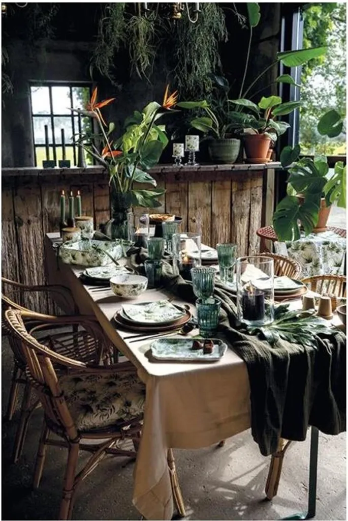 Décoration de table exotique chemin de table jungle blanc pour mariage - 2
