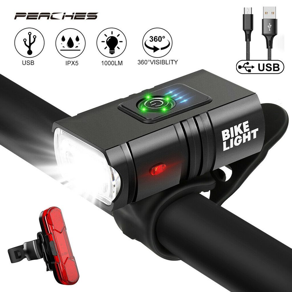 LED Fahrradlicht USB Wiederaufladbare Fahrradbeleuchtung Scheinwerfer Rücklicht 