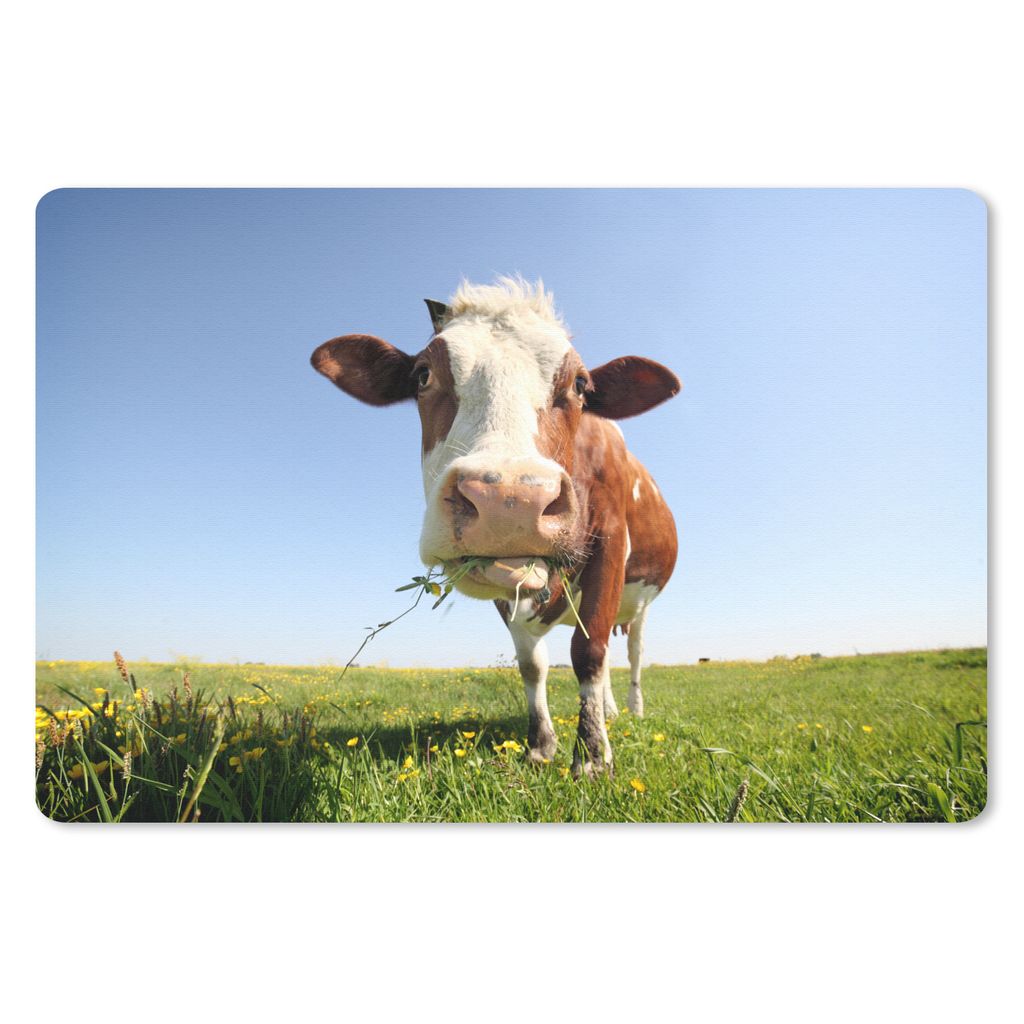 MuchoWow Mauspad Mousepad Kuh - Tiere - Blumen - Gras 27x18 cm - Mousepads - Maus Mat - Pad - Mausunterlage - Büroartikel - Desk Matten