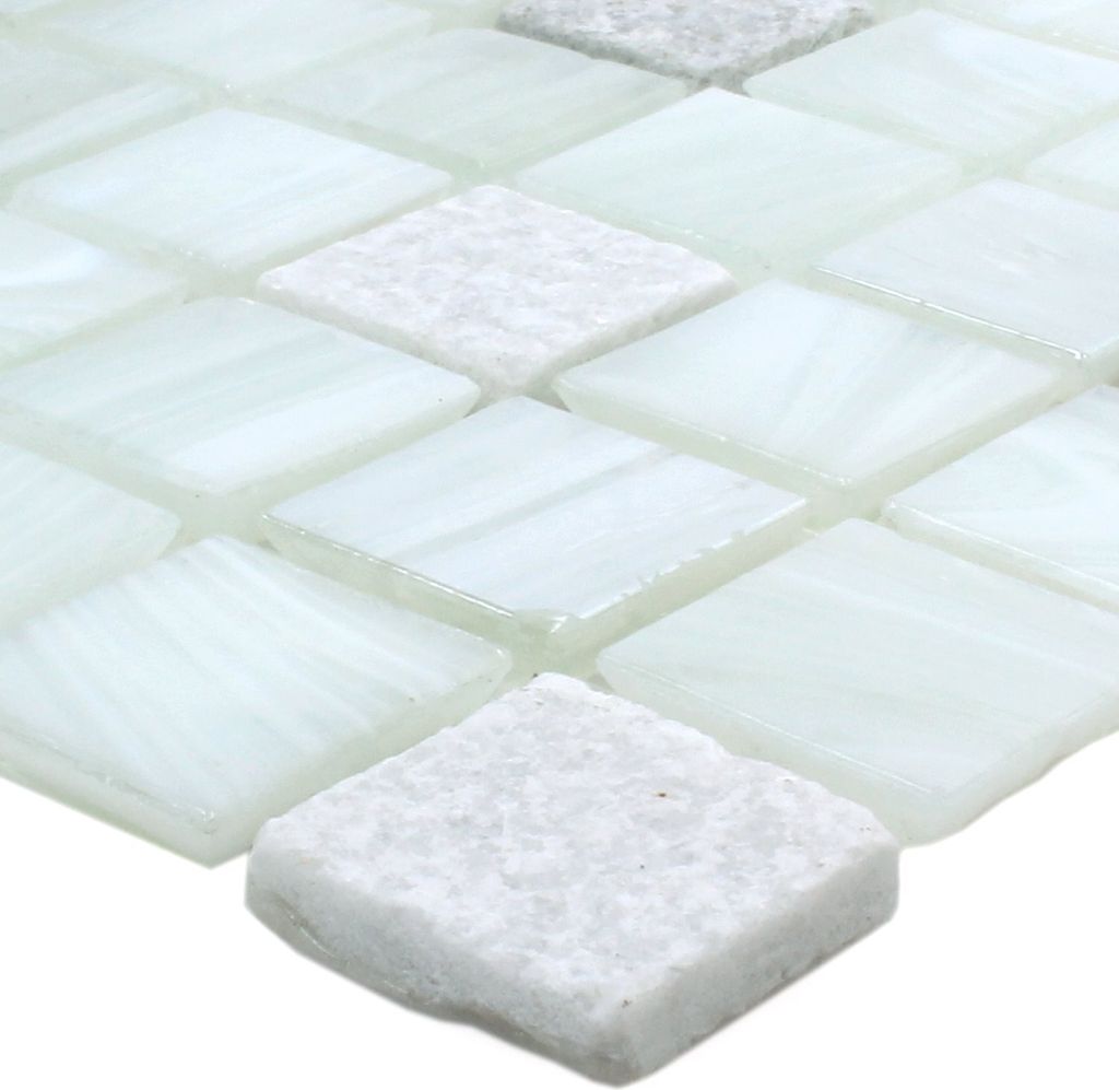 Glas Naturstein Mosaik Daily Rush Weiss Cream