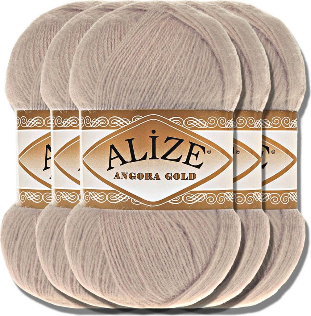 Alize 5x 100g Angora Gold Wolle, Uni, Häkeln, Stricken (Stone | 506)