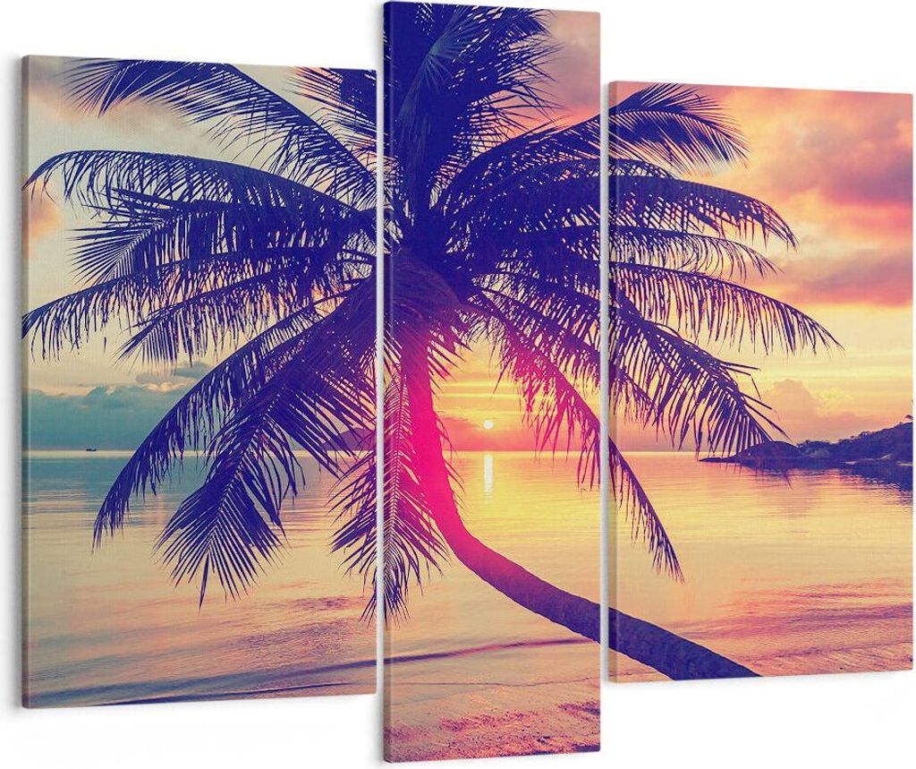 Bild auf Leinwand - Leinwandbild - Meer Strand Palme - 95x80cm - Wand Bild - Wanddeko - Wandbilder - Leinwanddruck - Bilder - Kunstdruck - Wanddeko...