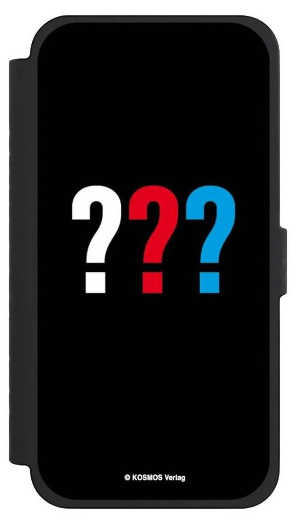 NIVOCASE Klapphülle für Apple iPhone 15 Pro Max Handyhülle aus Kunst Leder NIVOflip schwarz Logo Offizielles Lizenzprodukt Die drei ???