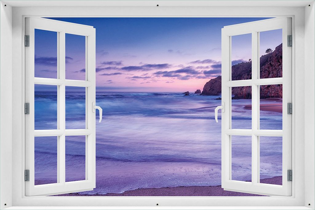 Wallario Outdoor-Poster für Garten oder Balkon 61 x 91,50 cm: Kalifornischer Strand am Abend mit Felsenküste
