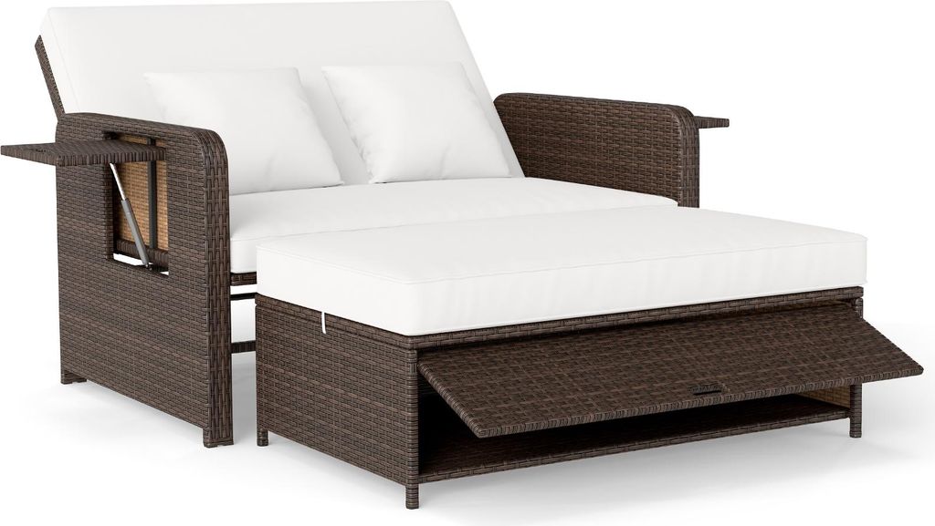 COSTWAY Chaise longue de jardin 3 en 1 en polyrotin, chaise Image du produit 