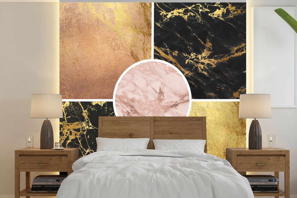 MuchoWow Fototapete für Wohnzimmer oder Schlafzimmer Wandtapete Vinyl Motivtapete Marmor - Gold - Luxus - 220x220 cm - Tapeten