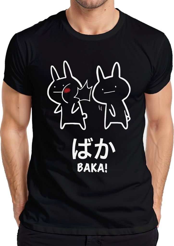 ばか BAKA! Anime Kawaii Hase Ohrfeige Otaku Manga Japan Chibi Cute Herren T-Shirt, Schwarz, XL