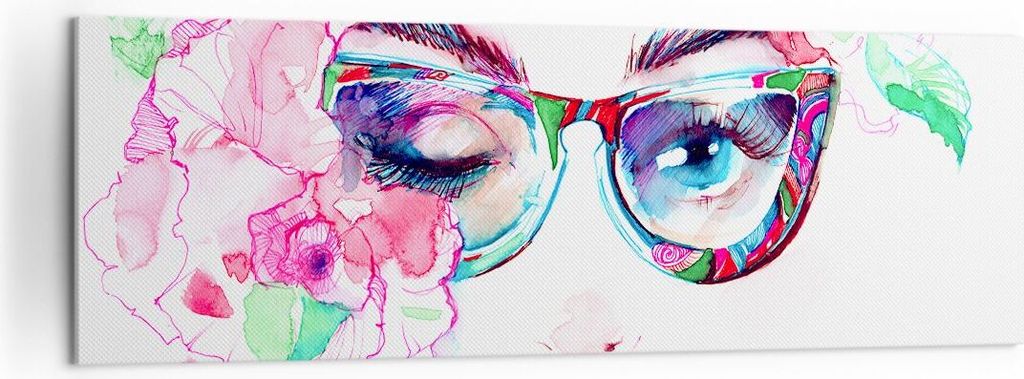 Bild auf Leinwand - Leinwandbild - Gläser Augapfel weiblich Farbe - 160x50cm - Wand Bild - Wanddeko - Leinwanddruck - Bilder - Kunstdruck - Wandde...