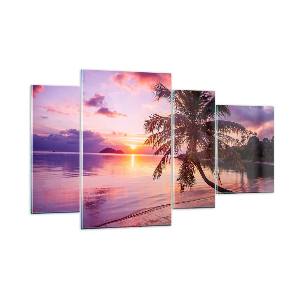 Bilder auf glas - Strand Meer Palme - 120x70cm - Glasbilder - Wandbilder - Kunstdruck - zum Aufhängen bereit - Wanddekoration aus Glas - Glas Bild...