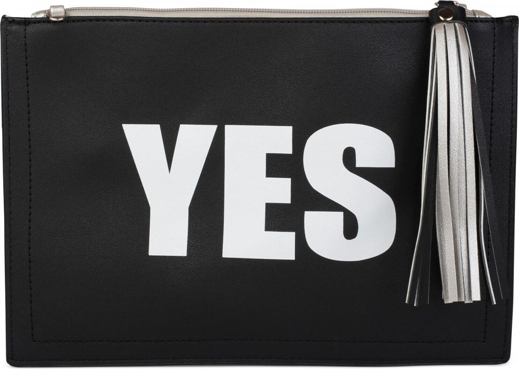 styleBREAKER Clutch mit YES und NO Print, Quasten Anhänger am Reißverschluss, Armschlaufe und Umhängegurt, Damen 02012078