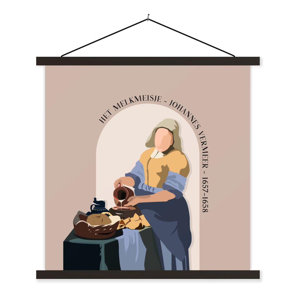 MuchoWow Textilposter Milchmädchen - Rosa - Alte Meister 90x90 cm mit schwarzem Rahmen - Magnetisches