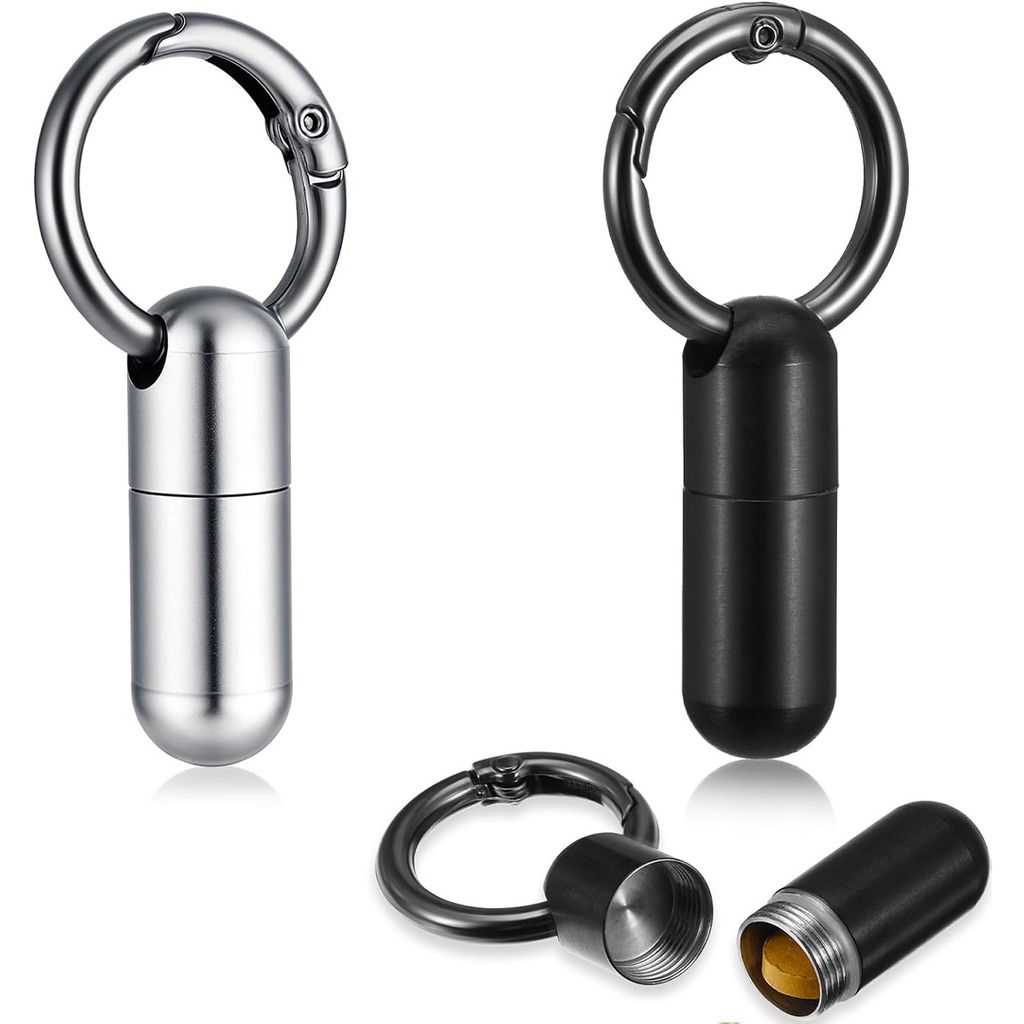 Pillendosen, 2 Stück Mini Titan Pillendose Schlüsselanhänger, Wasserdicht Pillendose Metall, Tablettendose für Unterwegs mit Schlüsselring