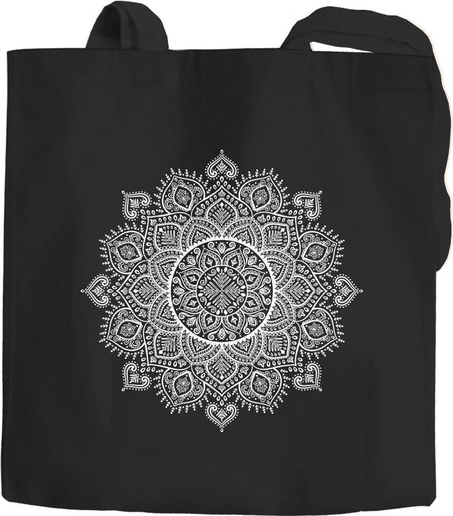 Jutebeutel Mandala Ethno Boho Baumwolltasche Stoffbeutel Tragetasche Autiga schwarz unisize