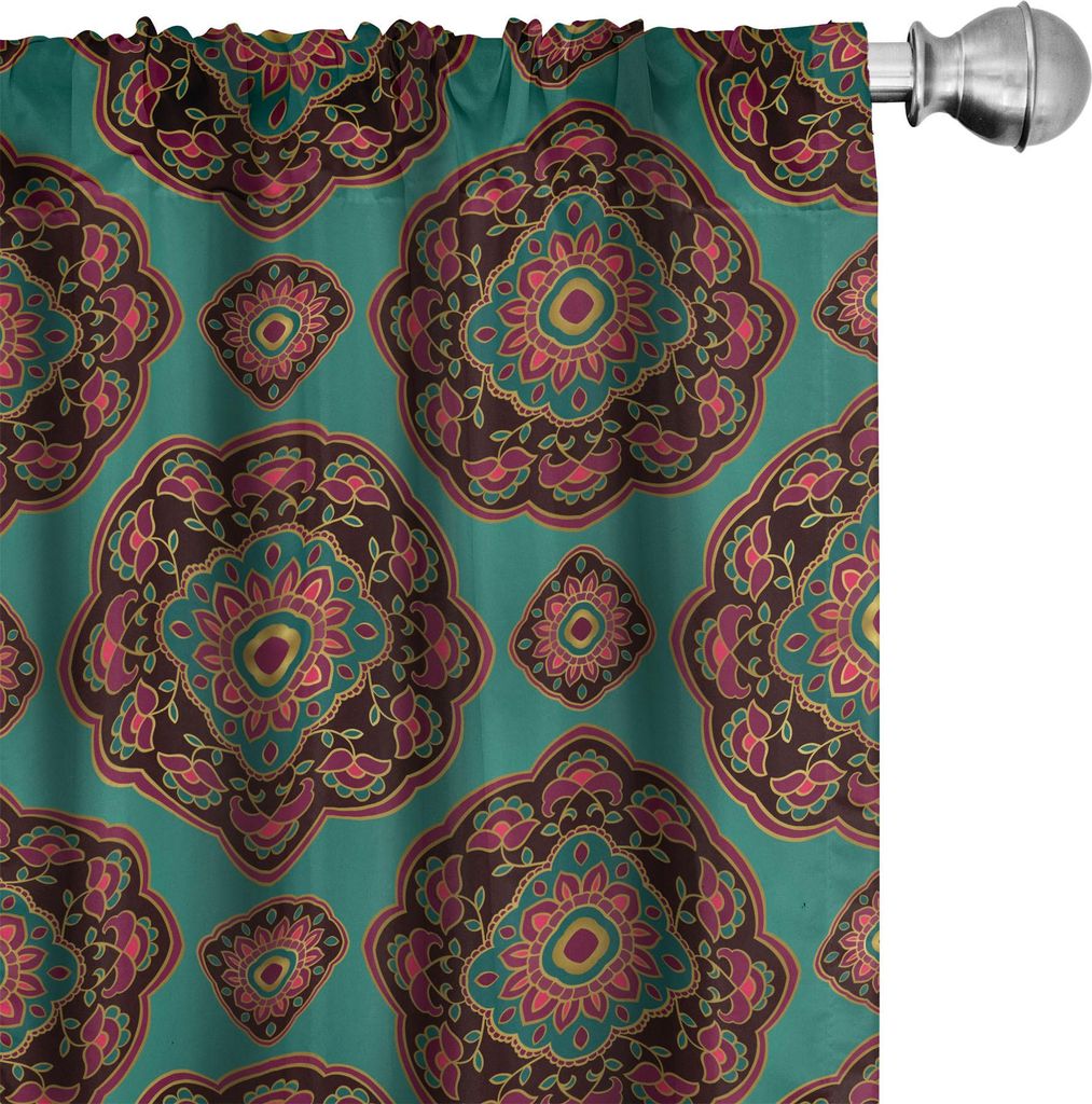 ABAKUHAUS orientalisch Vorhänge, Gardinen, Muster mit Blumenmandala-Motiven Ostasiatische traditionelle bunte Verzierung, 2 Stück 75 x 245 cm, Me...