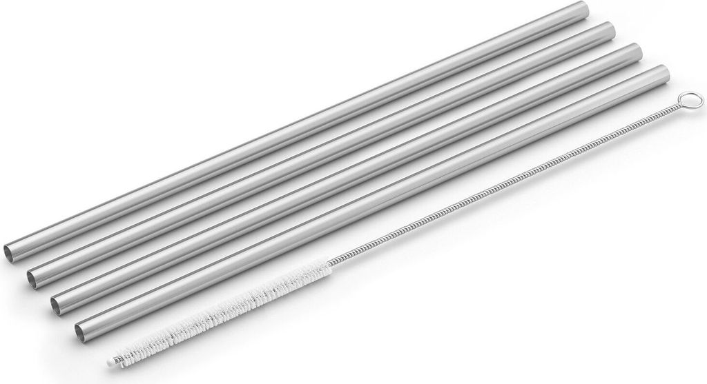 ZACK 4 Stück Trinkhalme PICARA Trinkröhrchen Trinkhalm Edelstahl matt dünn 20183