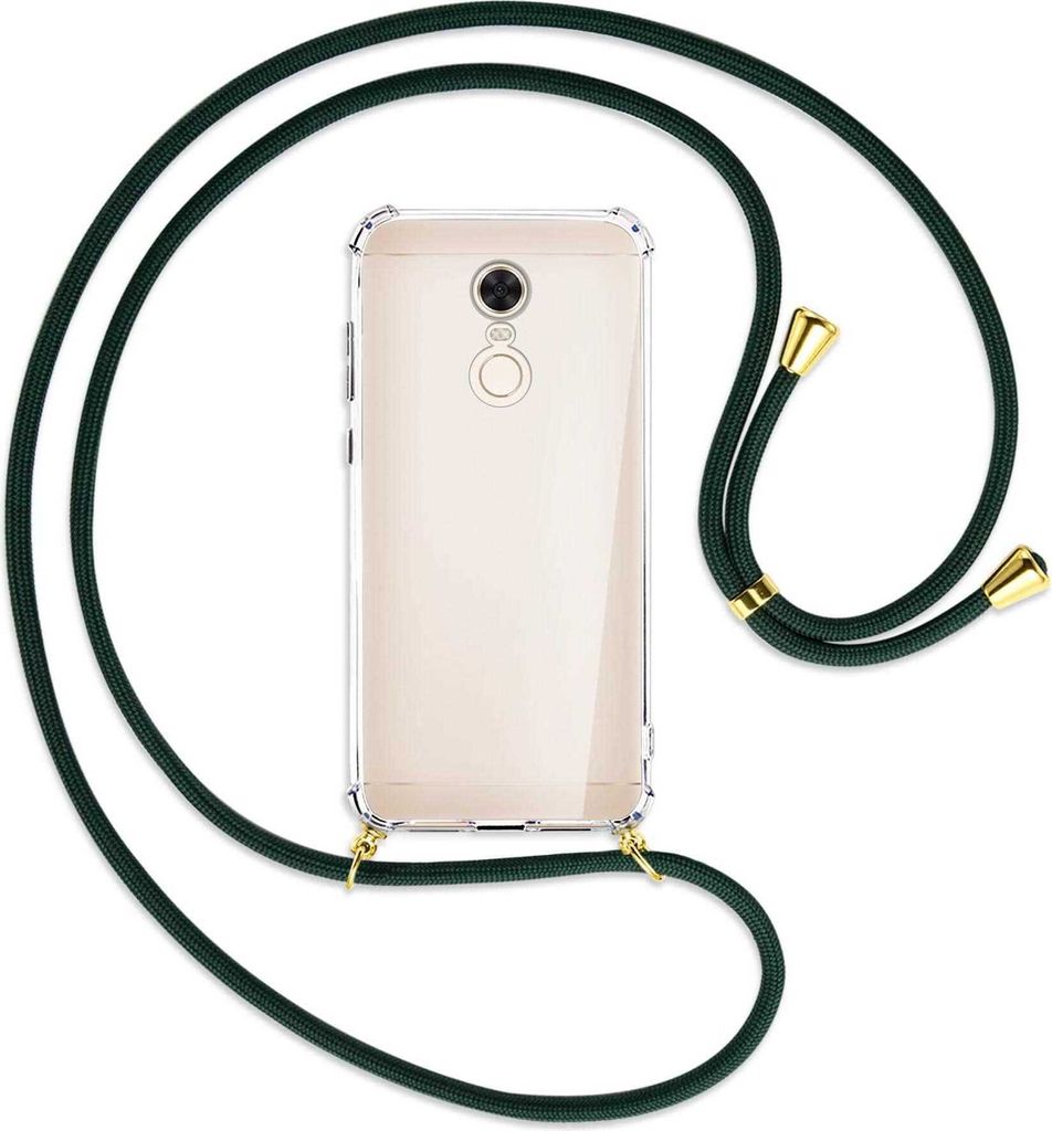 Handykette Backcover-Schutzhülle mit Band (Metall goldfarben) für Xiaomi Redmi 5 Plus - dunkelgrün