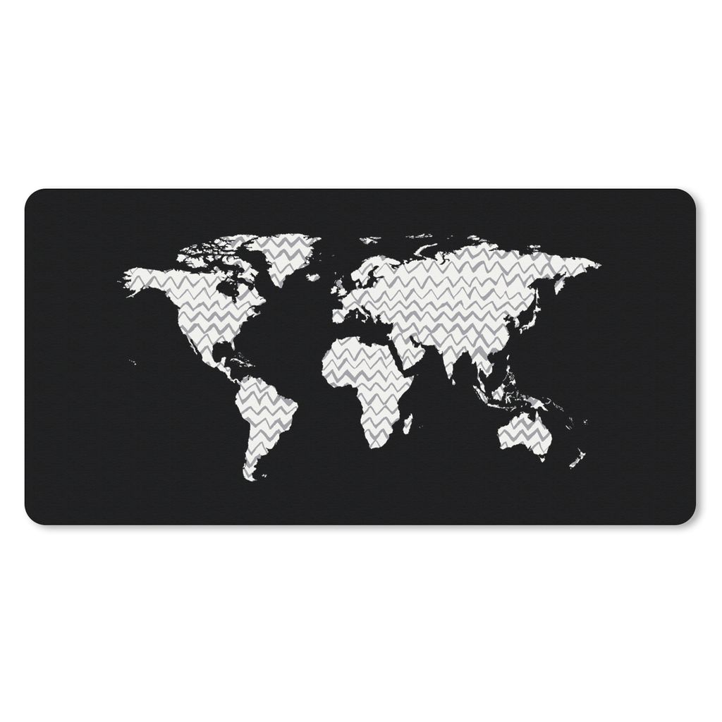 MuchoWow Schreibtischunterlage Weltkarte - Weiß - Muster 80x40 cm - XXL Mauspad - Gaming Mauspad