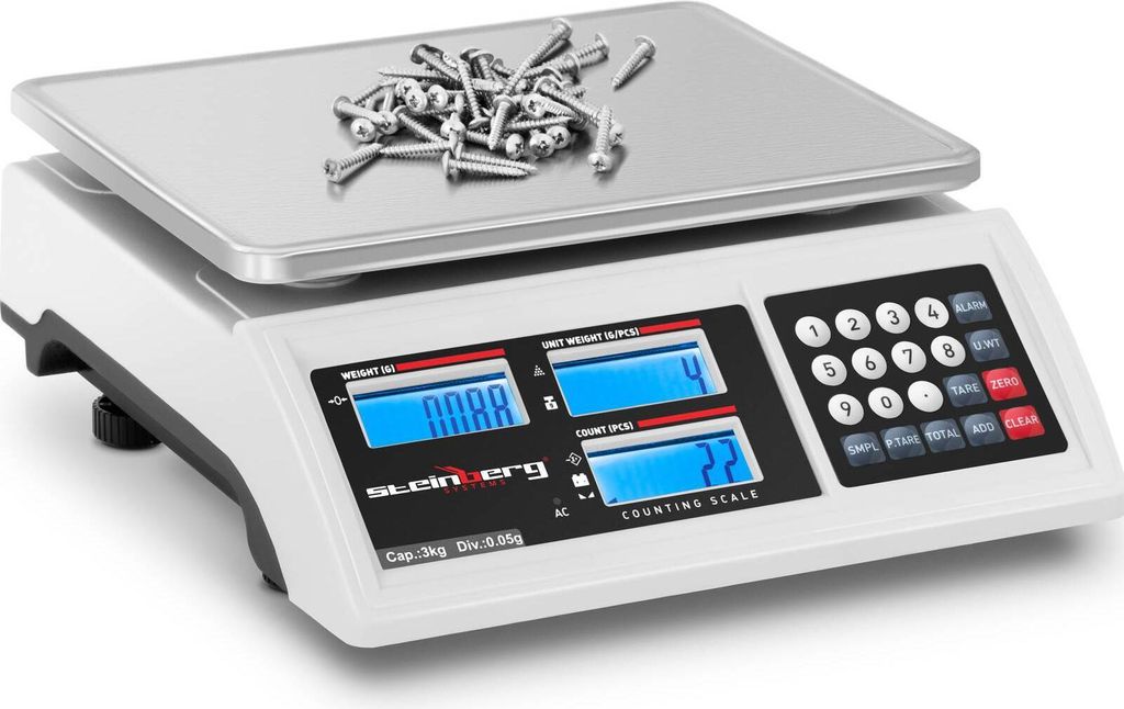 Expondo Steinberg Systems Zählwaage - 3 kg / 0,05 g - 22,8 x 28 cm - Akku 80 h - 3 LCD