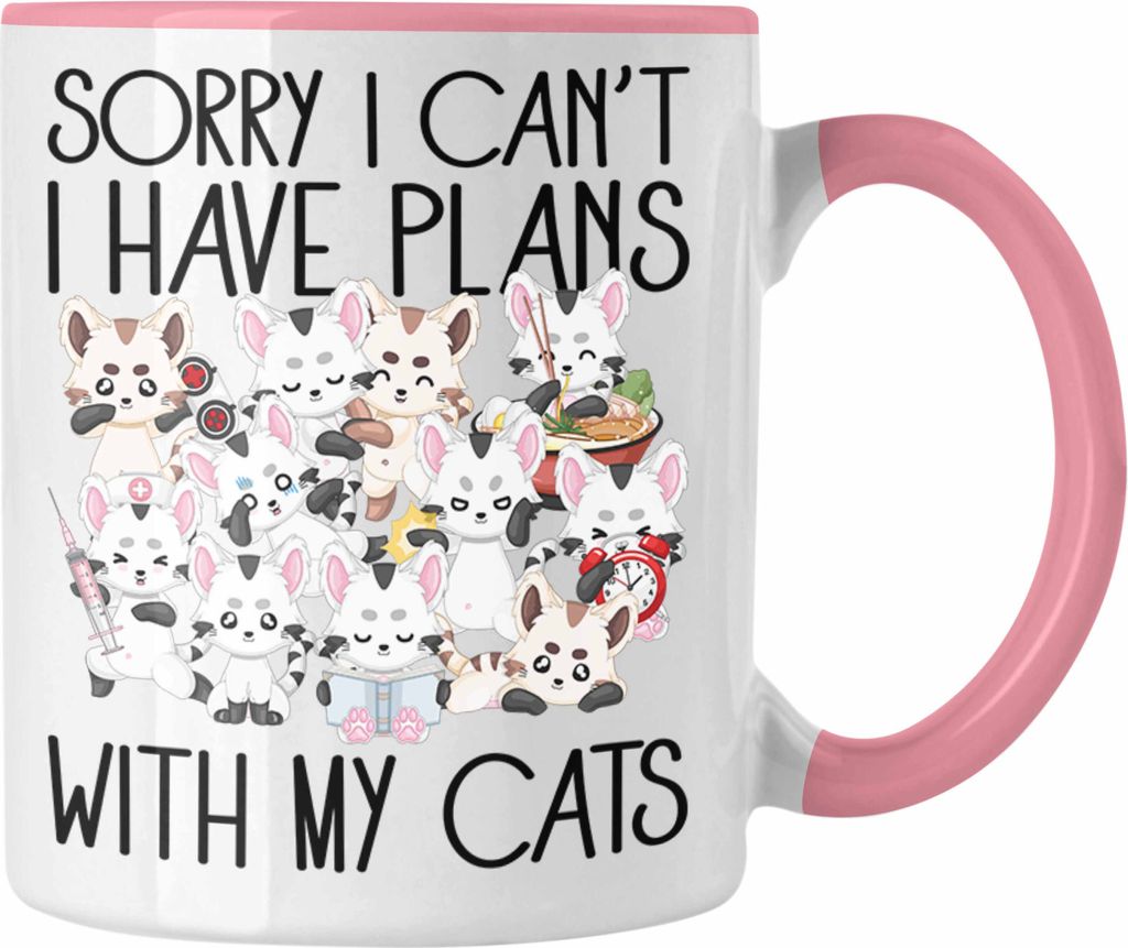 Trendation - I Have Plans With My Cats Tasse Geschenk Katzenbesitzerin Katzen-Liebahberin Geschenkdiee (Rosa)