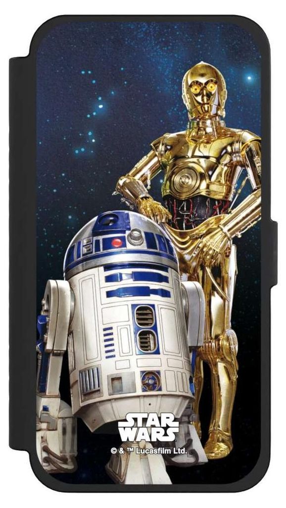 NIVOCASE Klapphülle für Apple iPhone 15 Pro Max Handyhülle aus Kunst Leder NIVOflip schwarz Star Wars Weltall R2D2