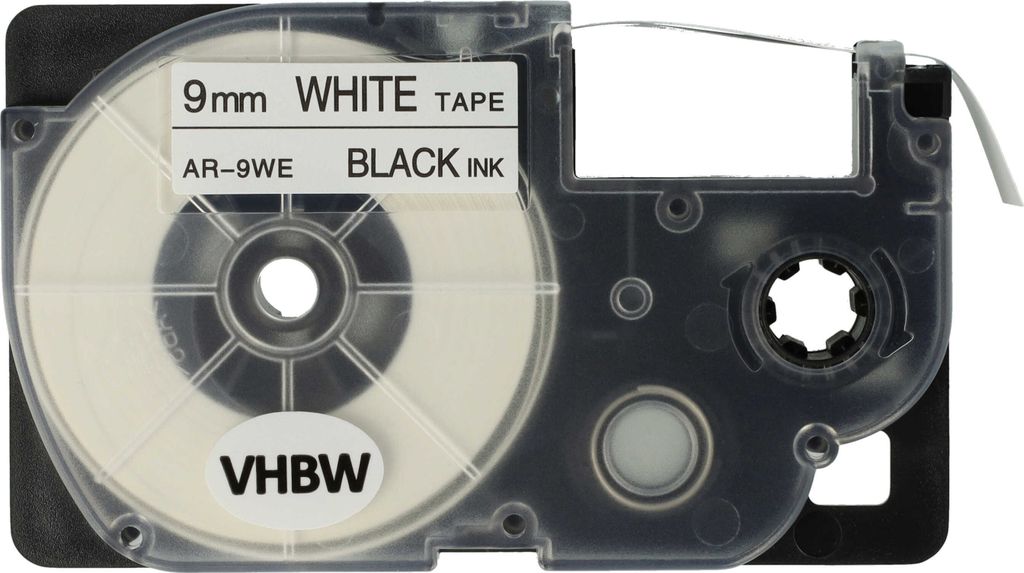 vhbw Schriftband-Kassette kompatibel mit Casio KL-P1000, KL-HD1 Etiketten-Drucker 8m x 9mm Schwarz auf Weiß