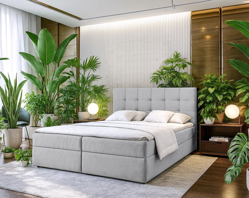 AX LIVING Stauraum Boxspringbett Grau 140x200 cm Geceteni Produktbild 
