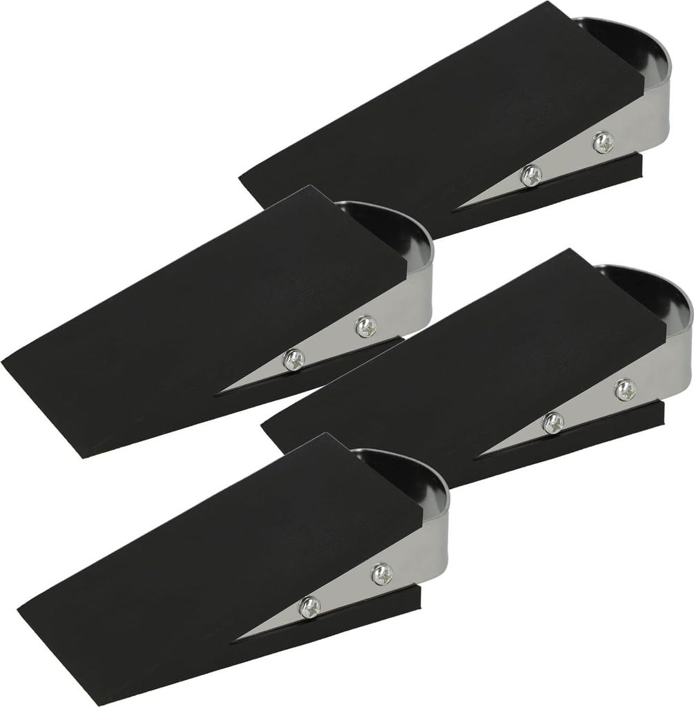 Türstopper-Set, 4 Stück, Keilform, rutschfestes Gummiseil mit Edelstahlgriff, 12x5x3 cm, schwarz, E-19003 00
