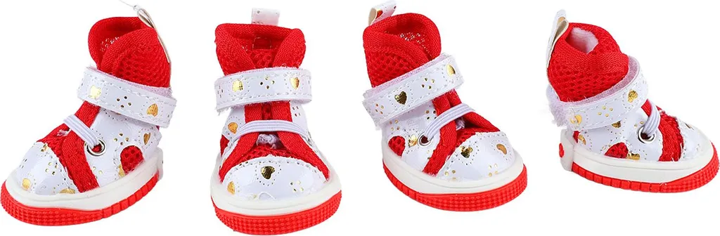 Scarpe Sportive Cani Piccola Taglia: 4 Pezzi Traspiranti Rossi Tipo 3