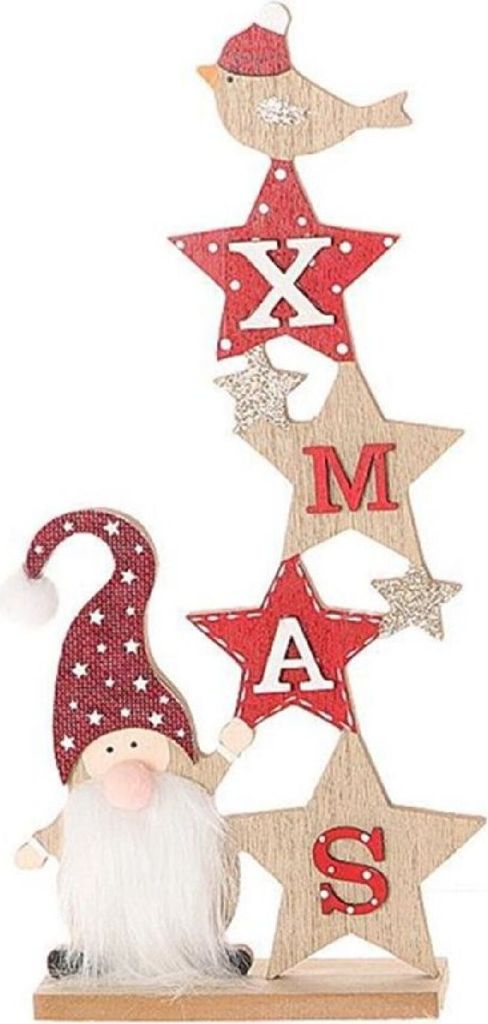 Schriftzug XMAS I rot weiß I 14 x 5 x H14 cm I Holz I Weihnachtsdeko