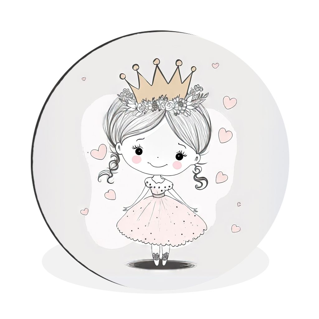 MuchoWow Aluminium Wandkreis Prinzessin - Herzen - Blumen - Krone - Mädchen Ø 30 cm Wanddeko Modern Wohnzimmer - Wand Bild - Wohnzimmer - Runde...