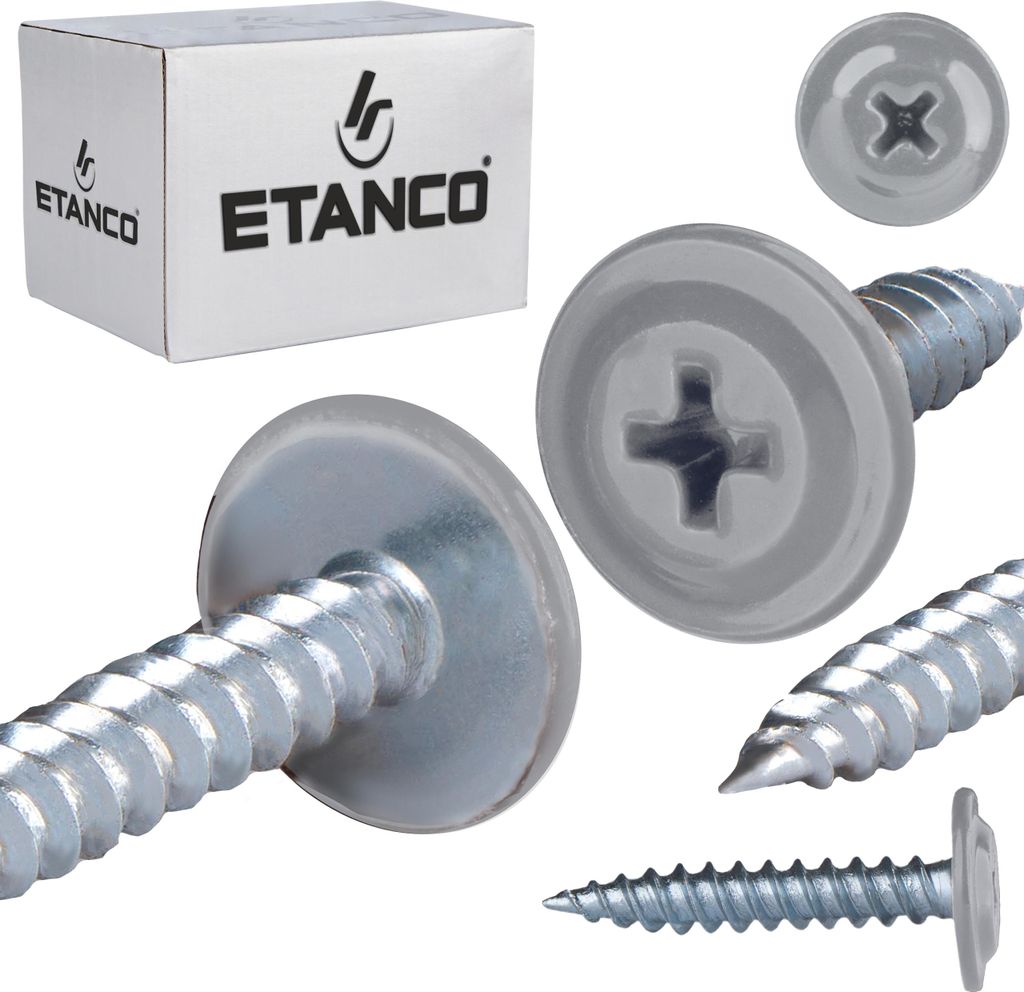 ETANCO GM-S selbstschneidende Blechschrauben Flachkopf RAL 9006 Weißaluminium 4,2 x 25 mm 250 Stk.
