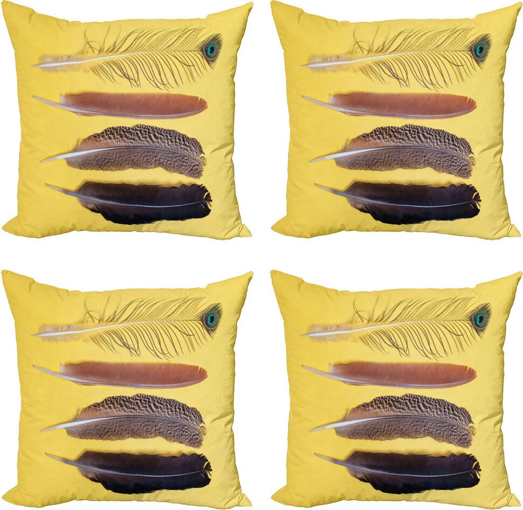 ABAKUHAUS Feder Kissenbezug Set (4 Stück), Orient Tier Flügel Artikel, Moderner Doppelseitiger Digitaldruck, 50 cm x 50 cm, Senf und Multicolor