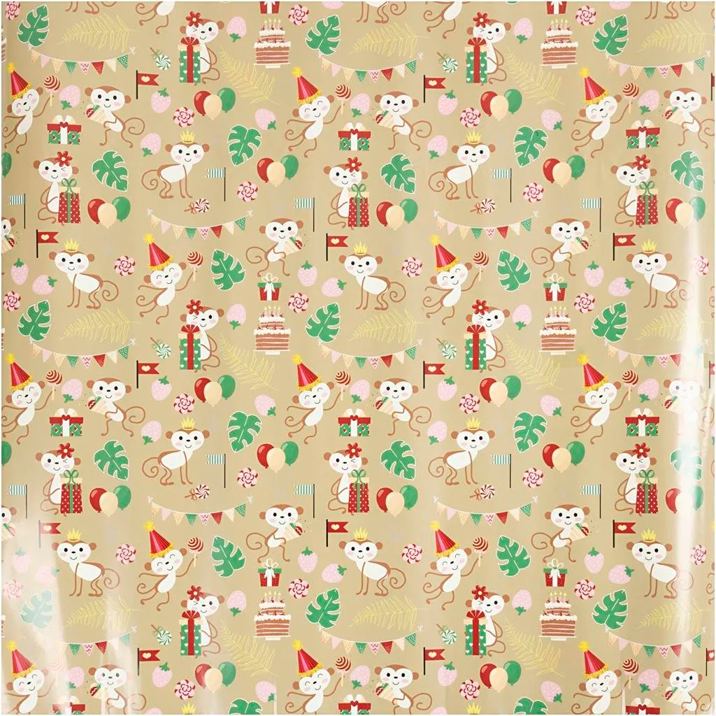 Papier cadeau Creativ Company Singes Festifs 50cm x 100m 80g de qualité