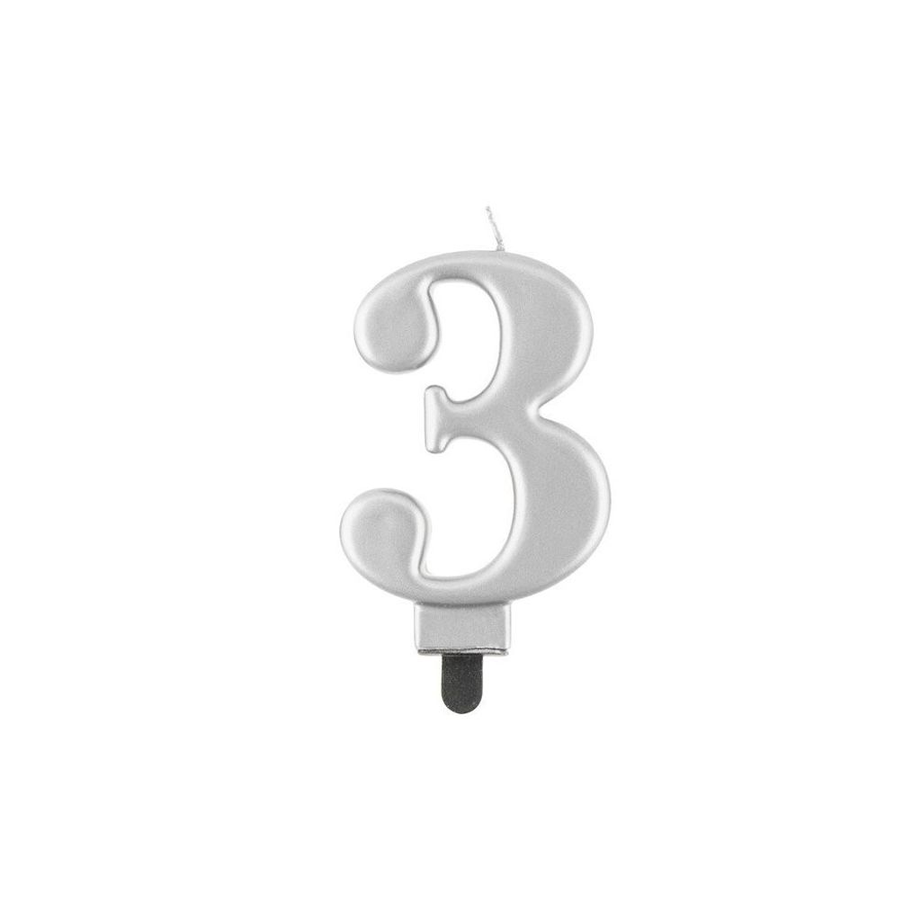 Sviečka číslo 3, strieborná metalíza 8 cm Obrázok produktu 