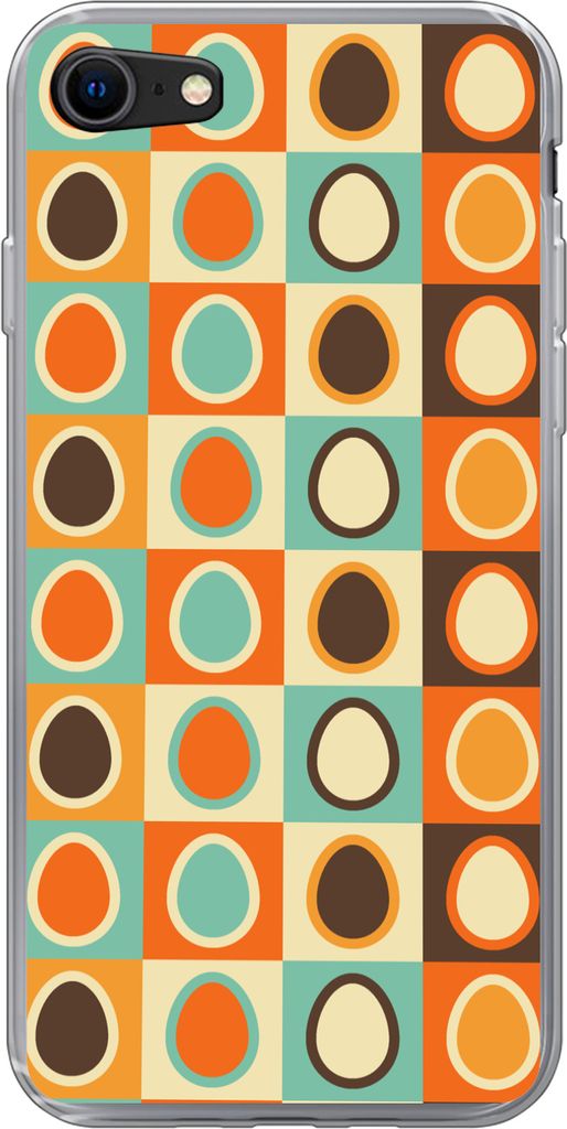 MuchoWow Handyhülle Schutzhülle Hülle für Telefoonhoesje iPhone 8 Retro - Muster - Ei Silikon Softcase Handy Hülle - Schutzhaube